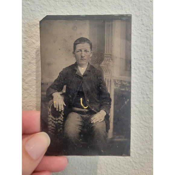 Other - Antique Tintype Photo Young Man Victorian Suit 1850-1899